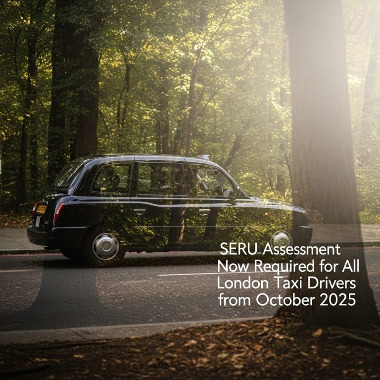 London black cab driver preparing for mandatory SERU assessment from October 2025